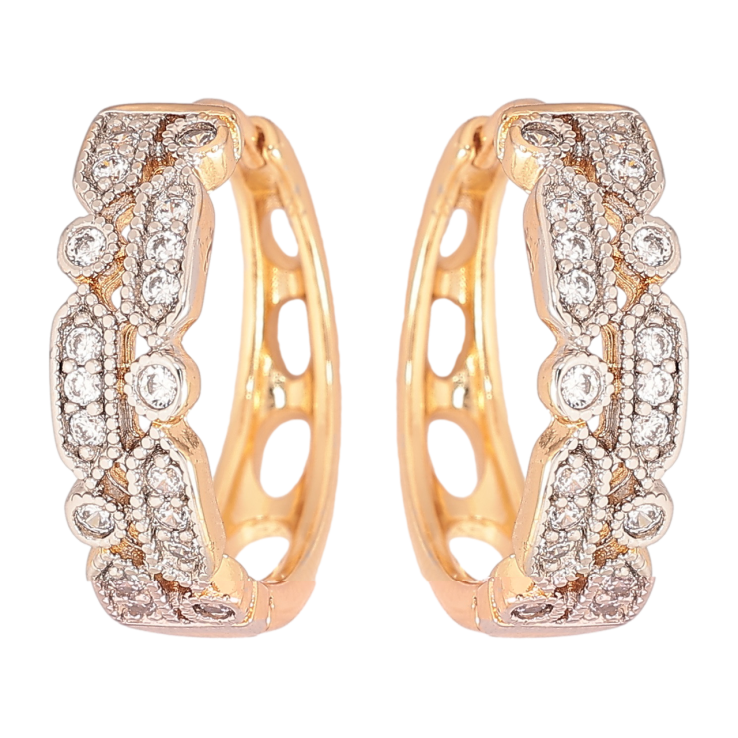 Серьги Xuping Позолота 18K + Родий колечки Узор с цирконием фото №16 Серьги Xuping Позолота 18K + Родий колечки Узор с цирконием фото №16