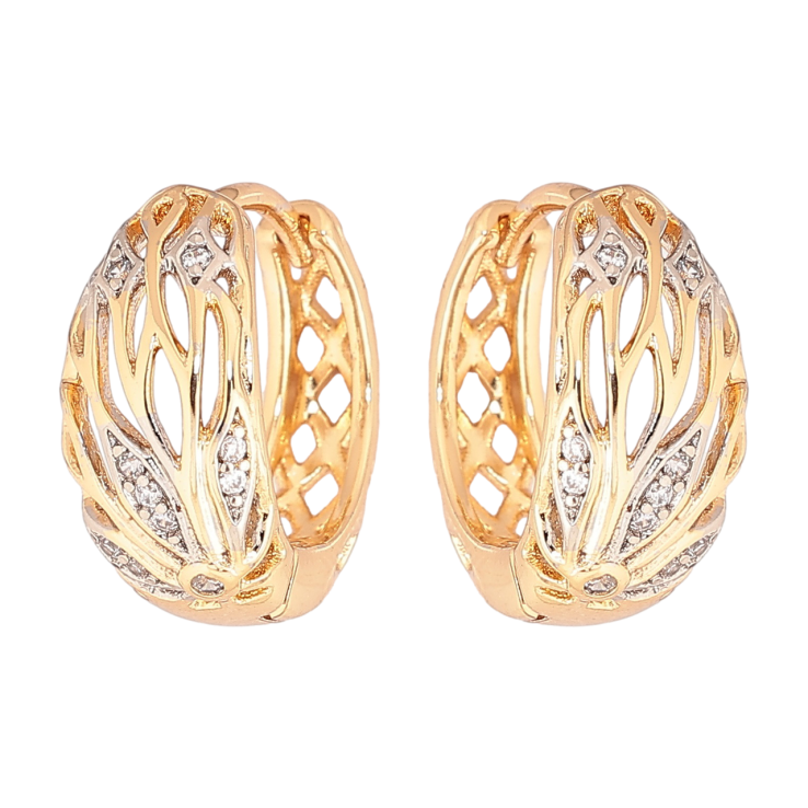 Серьги Xuping Позолота 18K + Родий колечки Узор с цирконием фото №7 Серьги Xuping Позолота 18K + Родий колечки Узор с цирконием фото №7