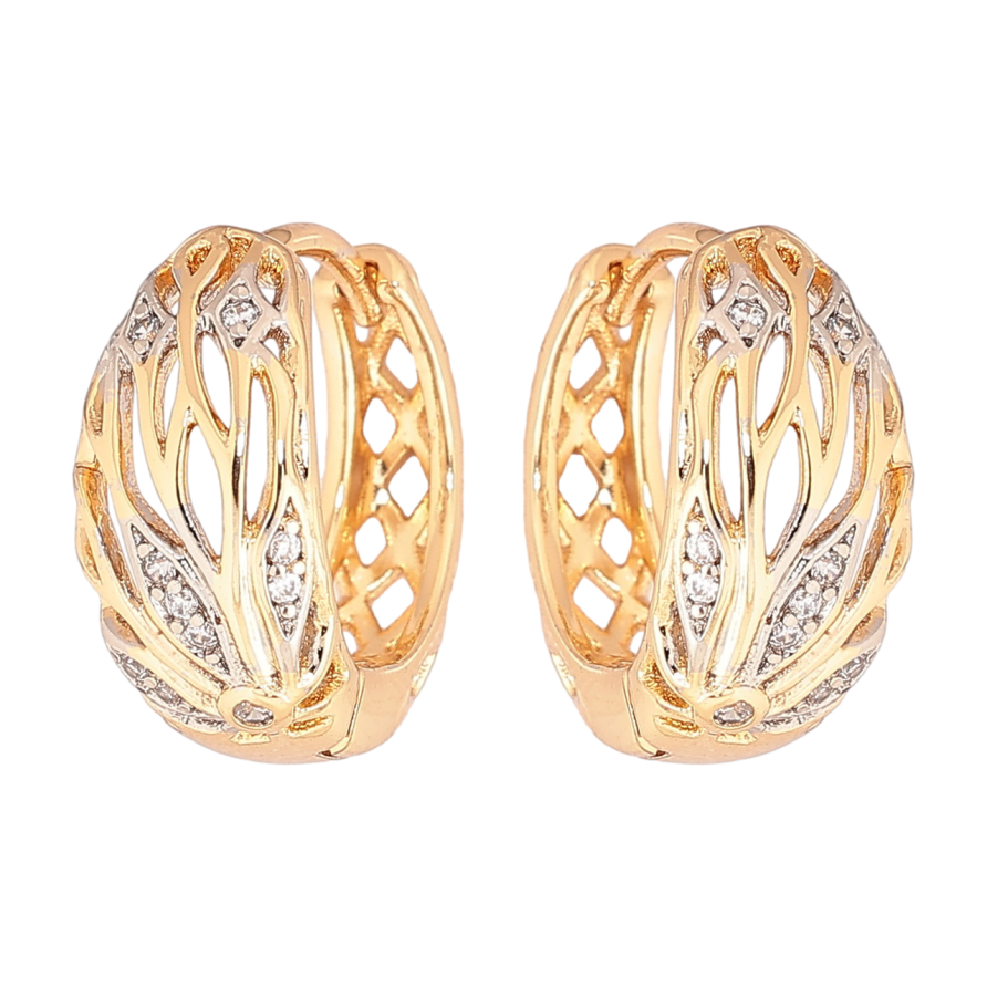 Серьги Xuping Позолота 18K + Родий колечки Узор с цирконием фото №1