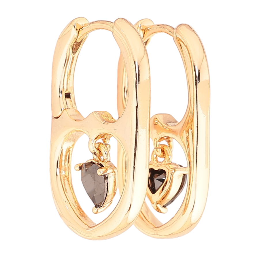 Серьги Xuping Позолота 18K подвески на колечках Подвески с черными кристальными сердечками фото №1 Серьги Xuping Позолота 18K подвески на колечках Подвески с черными кристальными сердечками фото №1
