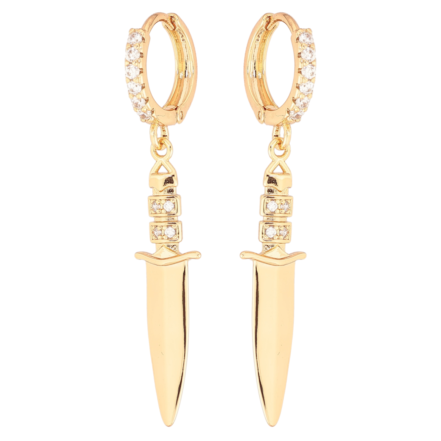 Серьги Xuping Позолота 18K подвески на колечках Кинжалы фото №1 Серьги Xuping Позолота 18K подвески на колечках Кинжалы фото №1