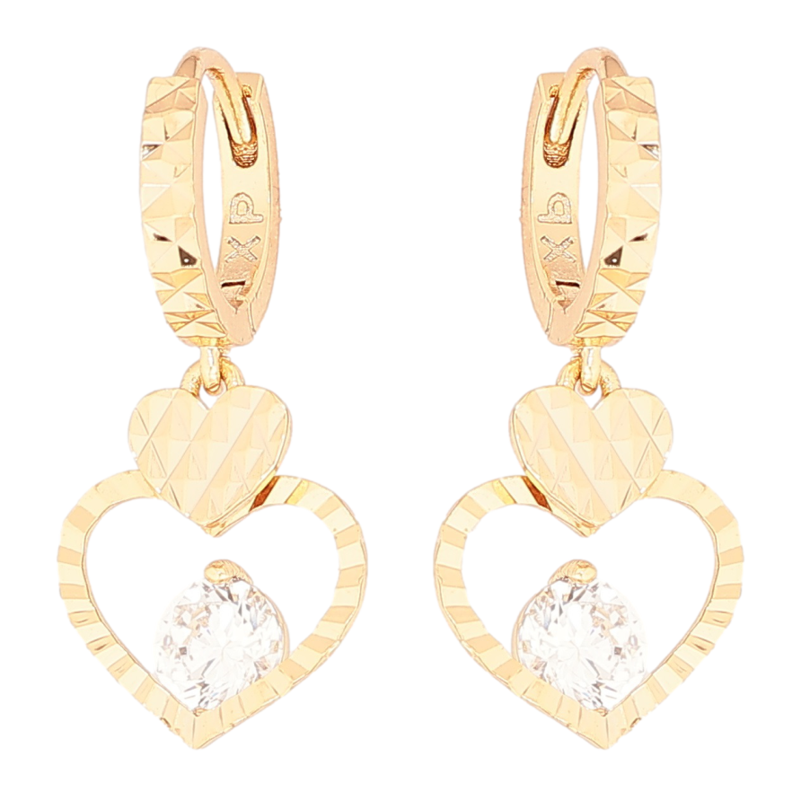Серьги Xuping Позолота 18K подвески на колечках Сердечки с кристаллами фото №1 Серьги Xuping Позолота 18K подвески на колечках Сердечки с кристаллами фото №1