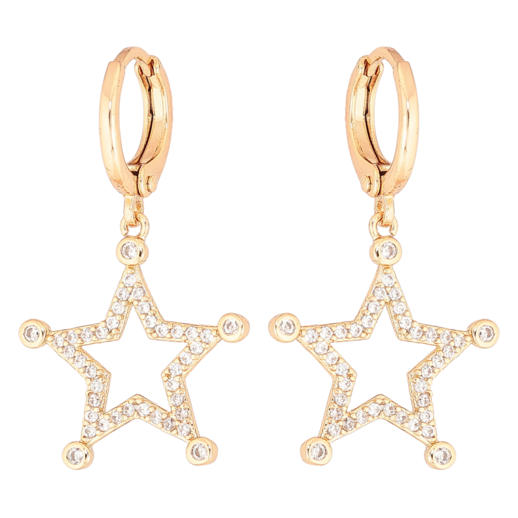 Сережки Xuping Позолота 18K підвіски на колечках «Зірки з цирконієм» фото №6 Сережки Xuping Позолота 18K підвіски на колечках «Зірки з цирконієм» фото №6