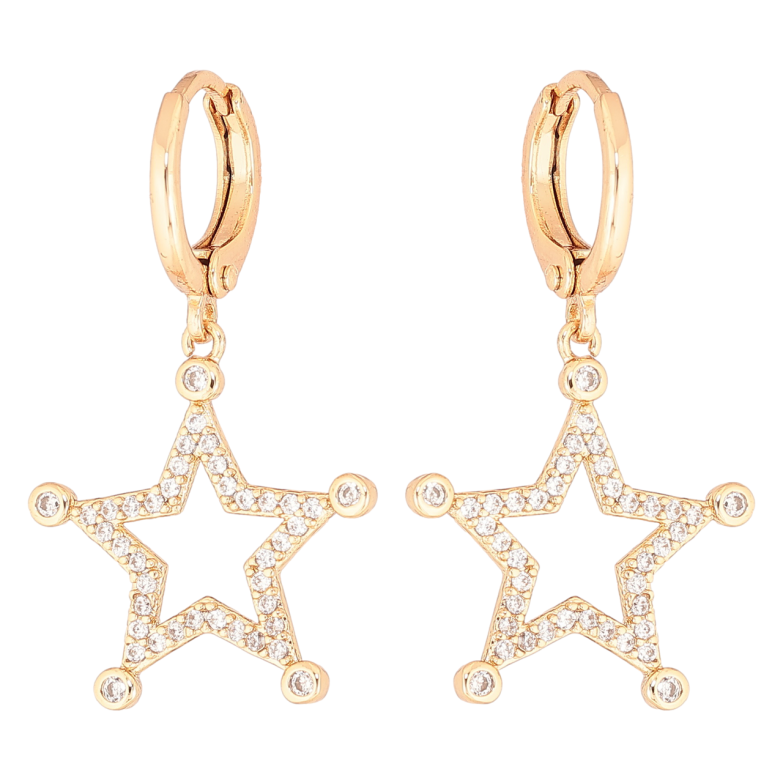 Сережки Xuping Позолота 18K підвіски на колечках «Зірки з цирконієм» фото №19
