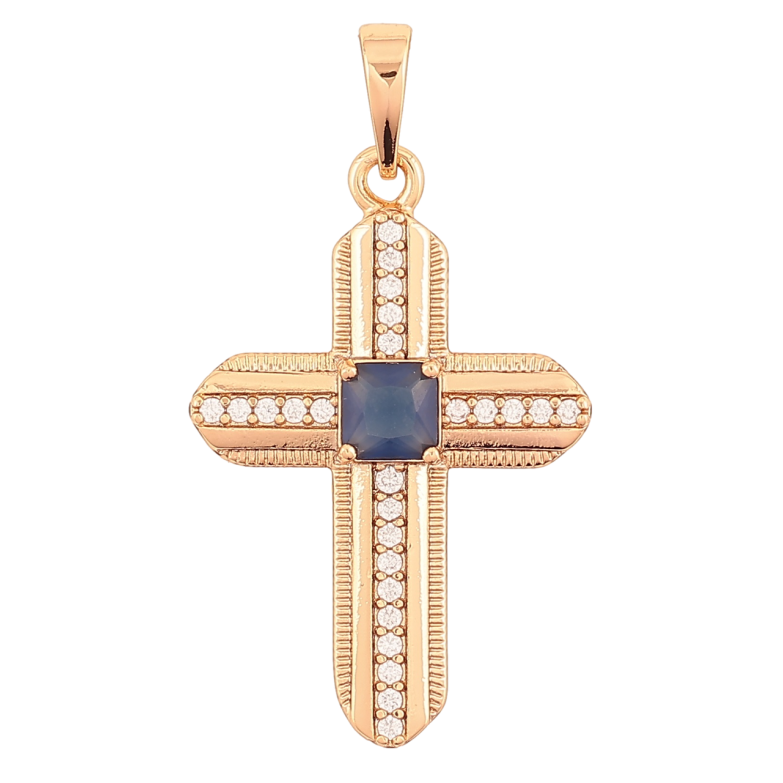 Кулон Xuping Позолота 18K Хрест із цирконієм і синім кристалом для ланцюжка до 6мм фото №1 Кулон Xuping Позолота 18K Хрест із цирконієм і синім кристалом для ланцюжка до 6мм фото №1