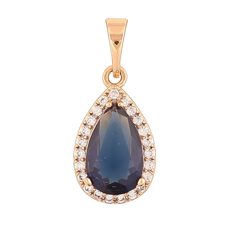 Кулон Xuping Позолота 18K Синяя кристальная капелька в обрамлении циркония для цепочки до 5мм фото №2