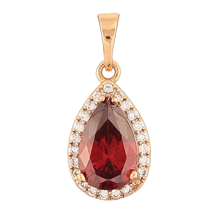 Кулон Xuping Позолота 18K Красная кристальная капелька в обрамлении циркония для цепочки до 5мм фото №2