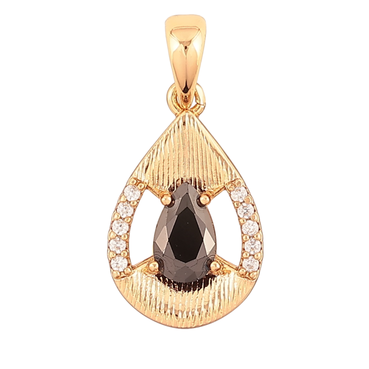 Кулон Xuping Позолота 18K Капелька с черным кристаллом и цирконием для цепочки до 5мм фото №3