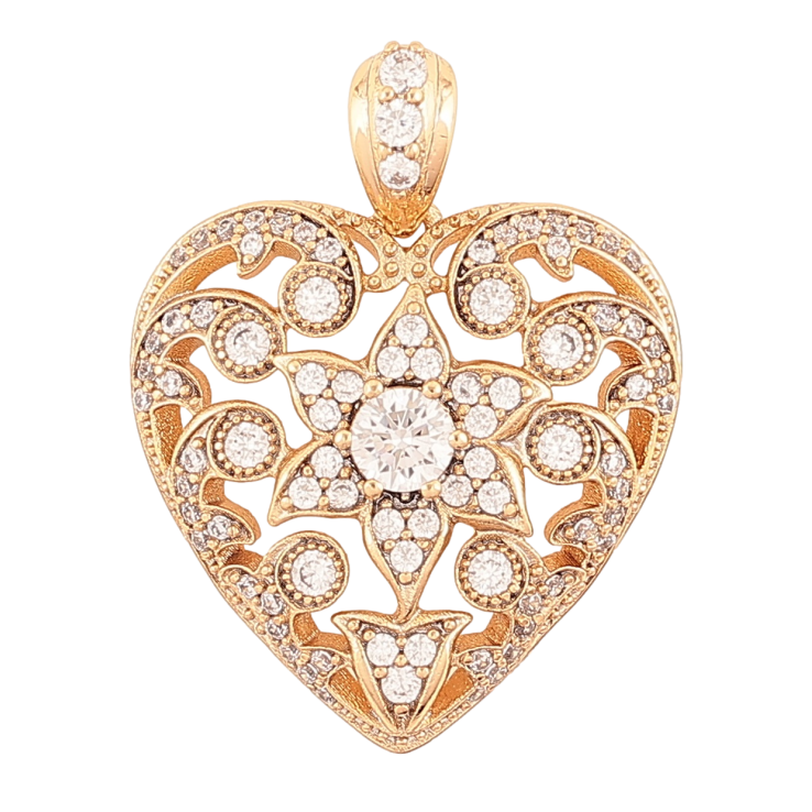 Кулон Xuping Позолота 18K Сердечко с цветочным узором для цепочки до 5мм фото №3