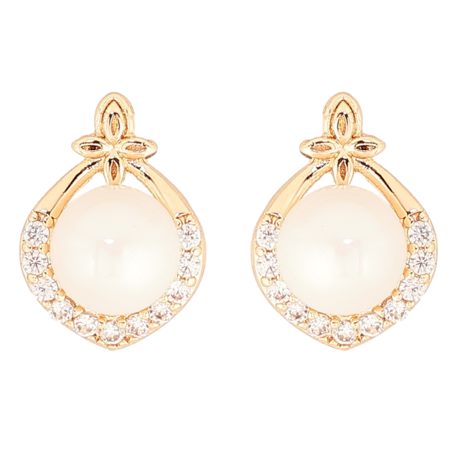 Серьги Xuping Позолота 18K пусеты Узор с жемчужинами и цирконием фото №1 Серьги Xuping Позолота 18K пусеты Узор с жемчужинами и цирконием фото №1