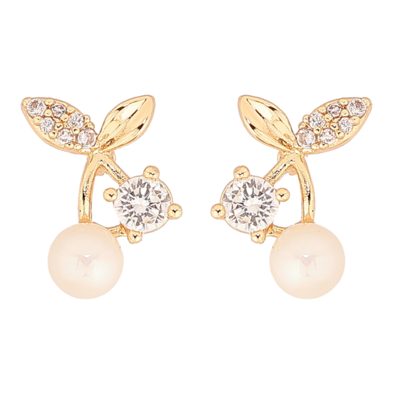 Сережки Xuping Позолота 18K пусети «Кришталево-перлинні ягідки» фото №2 Сережки Xuping Позолота 18K пусети «Кришталево-перлинні ягідки» фото №2