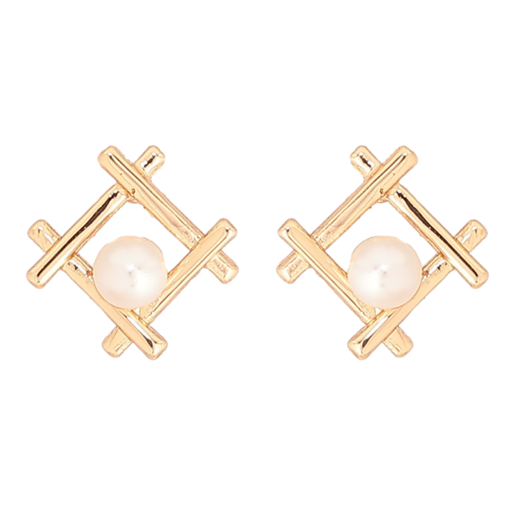 Серьги Xuping Позолота 18K пусеты Декоративные ромбы с жемчужинами фото №3