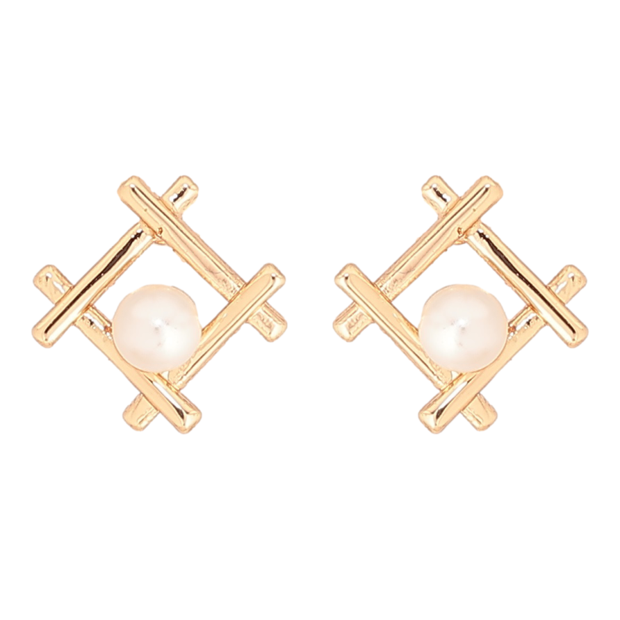 Серьги Xuping Позолота 18K пусеты Декоративные ромбы с жемчужинами фото №1 Серьги Xuping Позолота 18K пусеты Декоративные ромбы с жемчужинами фото №1