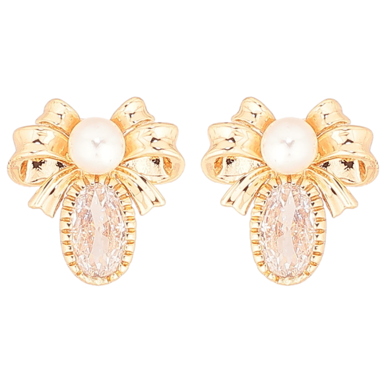 Сережки Xuping Позолота 18K пусети «Банти з кристалами та перлинами» фото №4 Сережки Xuping Позолота 18K пусети «Банти з кристалами та перлинами» фото №4