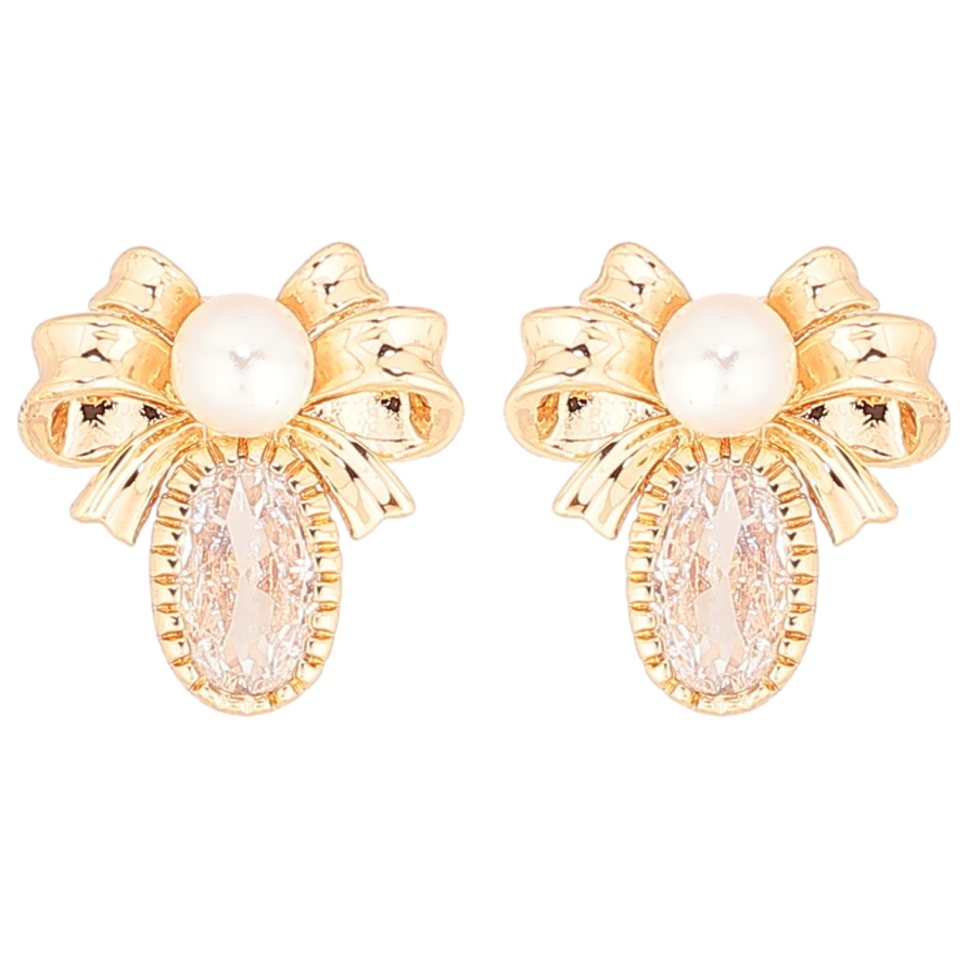 Сережки Xuping Позолота 18K пусети «Банти з кристалами та перлинами» фото №1 Сережки Xuping Позолота 18K пусети «Банти з кристалами та перлинами» фото №1