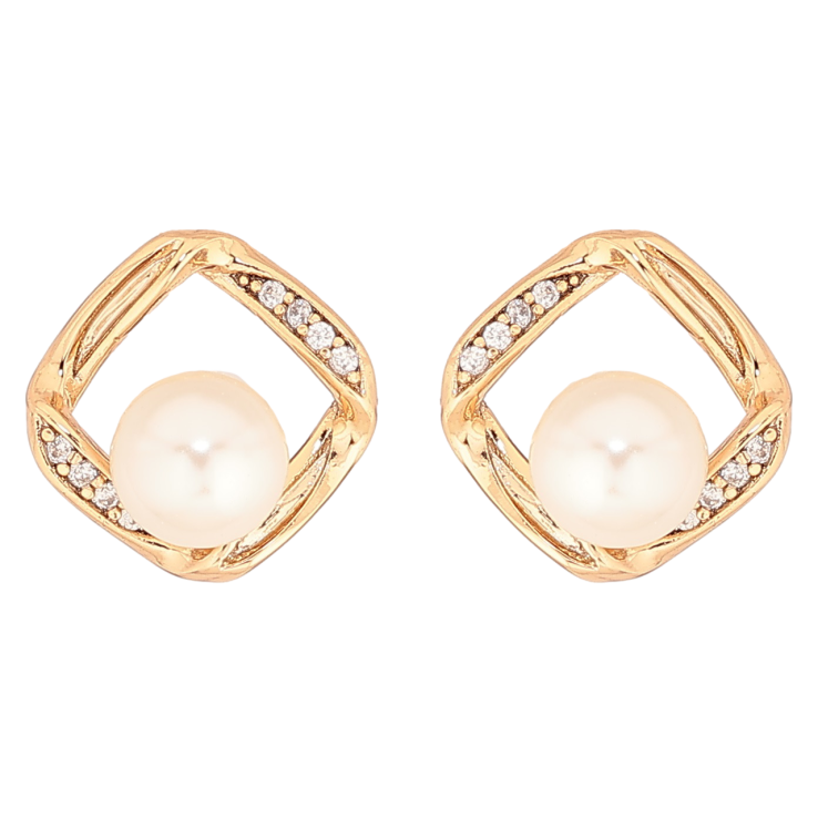 Сережки Xuping Позолота 18K пусети «Ромби з перлинами» фото №10
