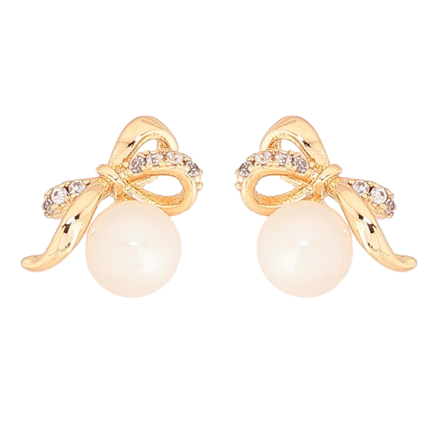 Сережки Xuping Позолота 18K пусети «Банти з перлинами» фото №1 Сережки Xuping Позолота 18K пусети «Банти з перлинами» фото №1