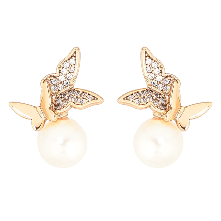 Сережки Xuping Позолота 18K пусети «Метелики з перлинами» фото №6