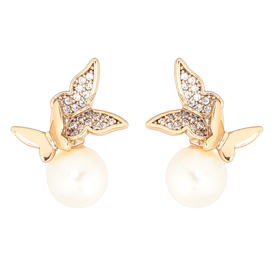 Сережки Xuping Позолота 18K пусети «Метелики з перлинами» фото №1 Сережки Xuping Позолота 18K пусети «Метелики з перлинами» фото №1