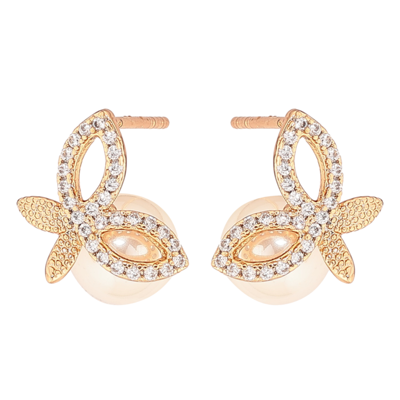 Сережки Xuping Позолота 18K пусети «Метелики з перлинами» фото №1 Сережки Xuping Позолота 18K пусети «Метелики з перлинами» фото №1