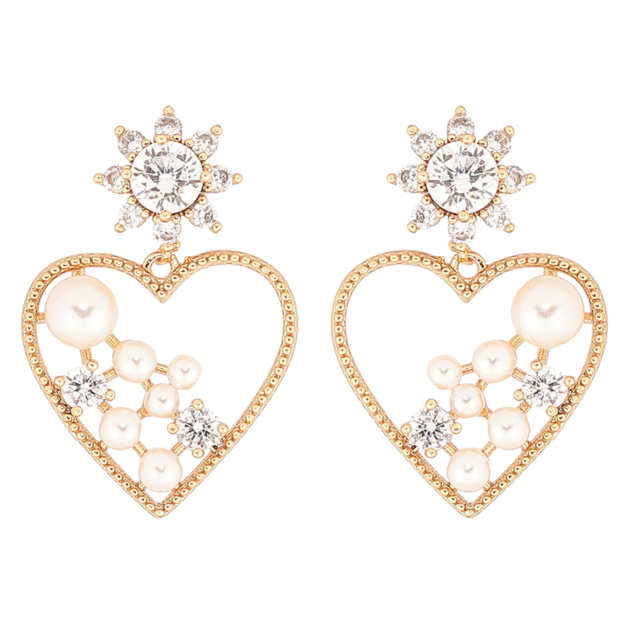 Серьги Xuping Позолота 18K пусеты Подвески сердечки с жемчужинами фото №1 Серьги Xuping Позолота 18K пусеты Подвески сердечки с жемчужинами фото №1