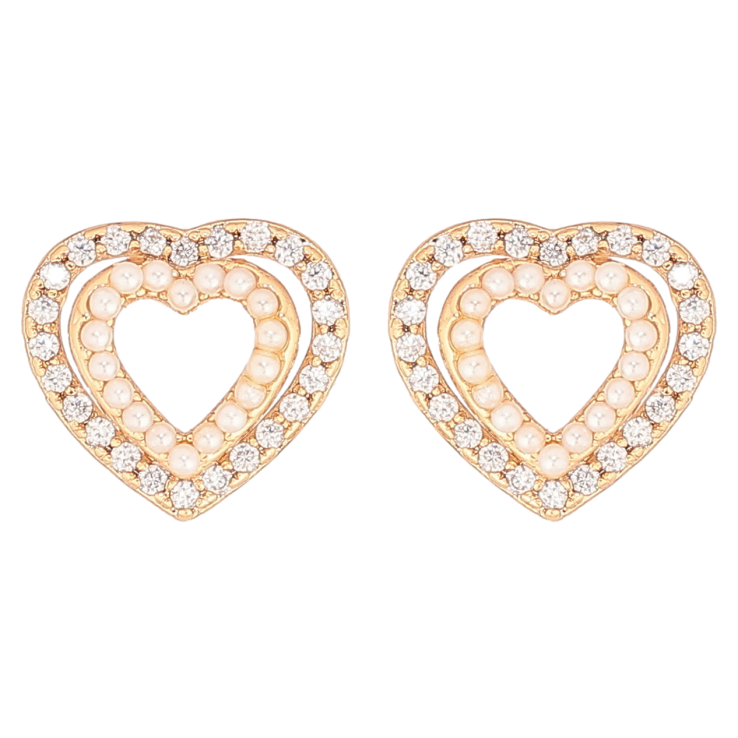 Серьги Xuping Позолота 18K пусеты Сердечки с цирконием и жемчужинками фото №12