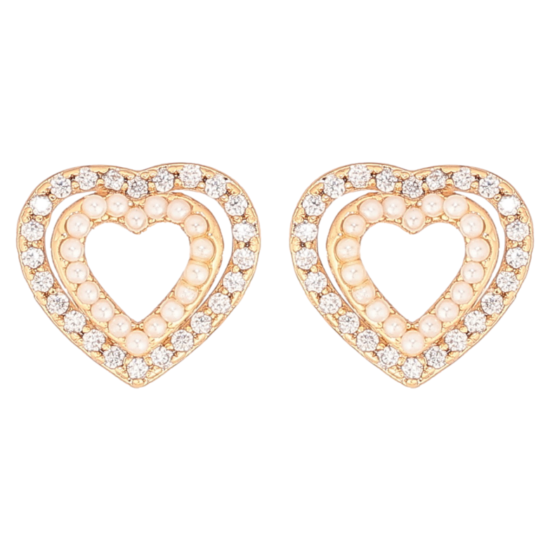 Сережки Xuping Позолота 18K пусети «Сердечка з цирконієм і перлинками» фото №1 Сережки Xuping Позолота 18K пусети «Сердечка з цирконієм і перлинками» фото №1