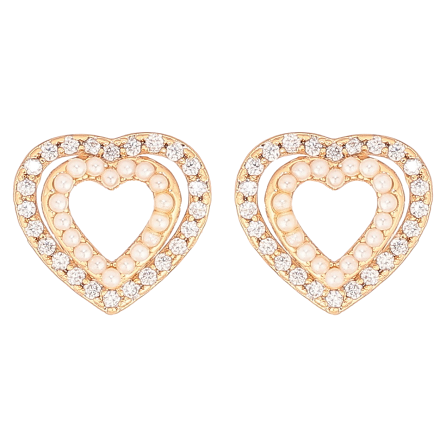 Серьги Xuping Позолота 18K пусеты Сердечки с цирконием и жемчужинками фото №1 Серьги Xuping Позолота 18K пусеты Сердечки с цирконием и жемчужинками фото №1