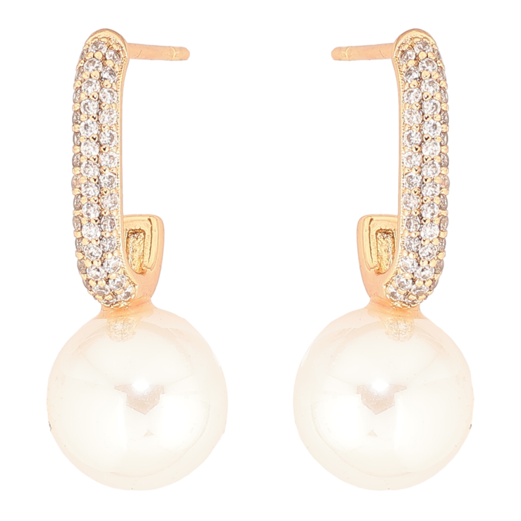 Серьги Xuping Позолота 18K пусеты Дуги с цирконием и жемчужинами фото №3 Серьги Xuping Позолота 18K пусеты Дуги с цирконием и жемчужинами фото №3