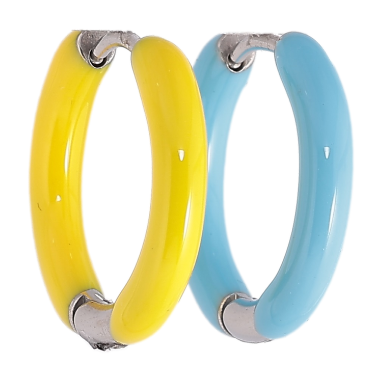 Серьги Xuping TTM Stainless Steel цвет Родий колечки Покраска желто-голубой эмалью ø 20мм, шир. 3мм фото №3 Серьги Xuping TTM Stainless Steel цвет Родий колечки Покраска желто-голубой эмалью ø 20мм, шир. 3мм фото №3