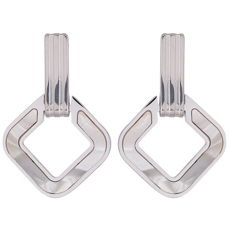 Серьги Xuping TTM Stainless Steel цвет Родий пусеты Ромбовые подвески с перламутровыми вставками фото №7