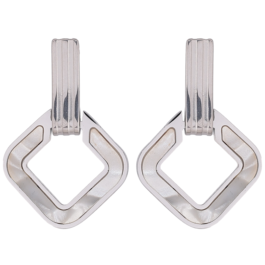 Сережки Xuping TTM Stainless Steel колір Родій пусети «Ромбові підвіски з перламутровими вставками» фото №1 Сережки Xuping TTM Stainless Steel колір Родій пусети «Ромбові підвіски з перламутровими вставками» фото №1