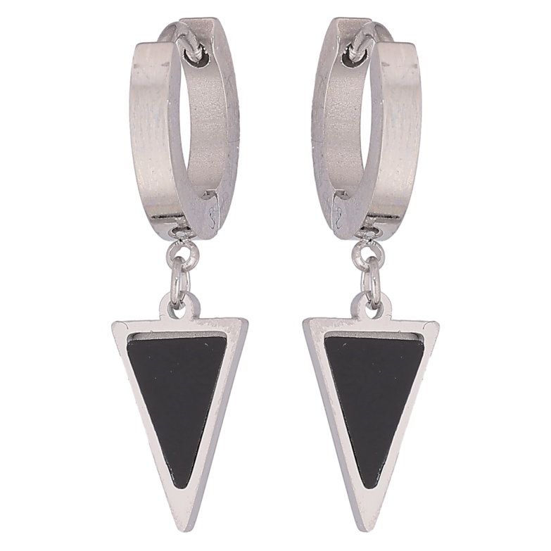 Серьги Xuping TTM Stainless Steel цвет Родий подвески на колечках Треугольники с черными вставками фото №18