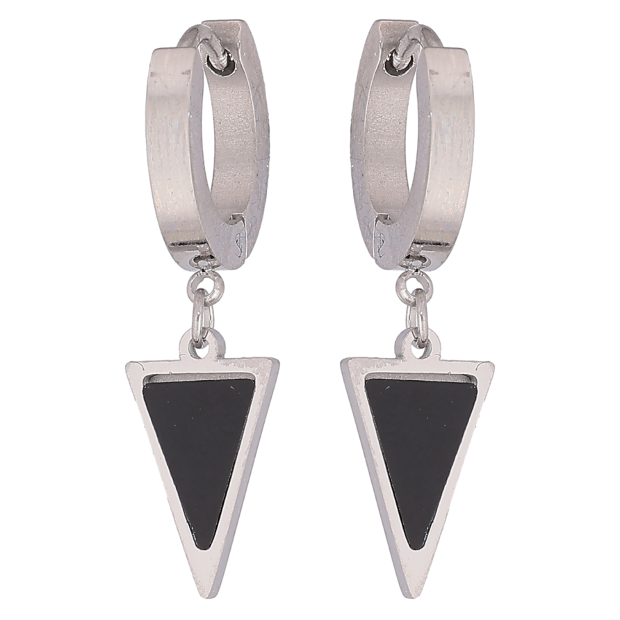 Сережки Xuping TTM Stainless Steel колір Родій підвіски на колечках «Трикутники з чорними вставками» фото №1 Сережки Xuping TTM Stainless Steel колір Родій підвіски на колечках «Трикутники з чорними вставками» фото №1
