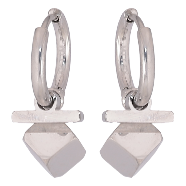 Сережки Xuping TTM Stainless Steel колір Родій підвіски на колечках «Кубики» 2 в 1 фото №17