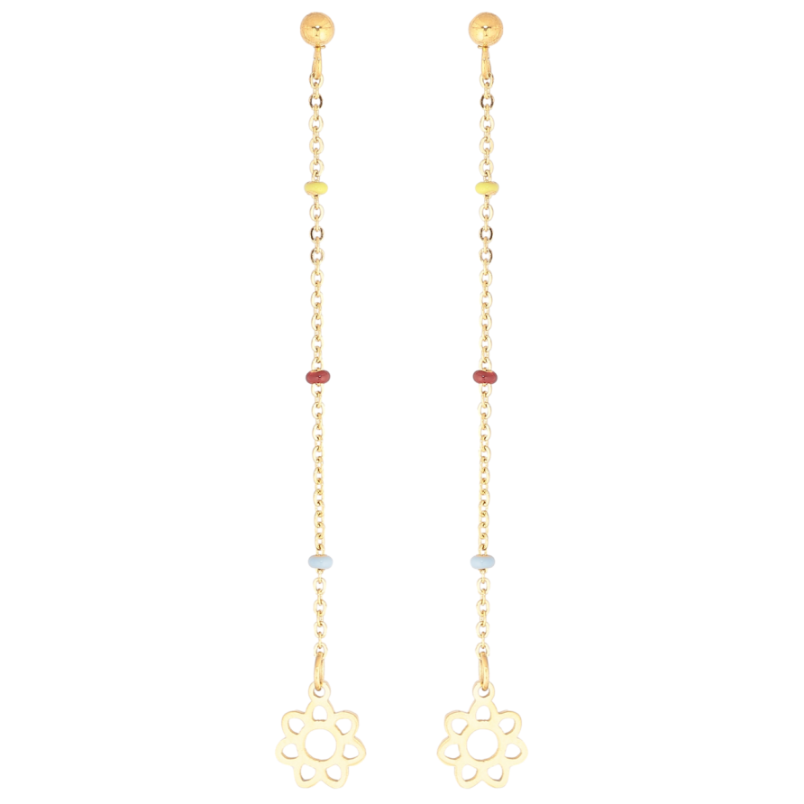 Серьги Xuping TTM Stainless Steel цвет 14К пусеты Цветочки на цепочках фото №1 Серьги Xuping TTM Stainless Steel цвет 14К пусеты Цветочки на цепочках фото №1