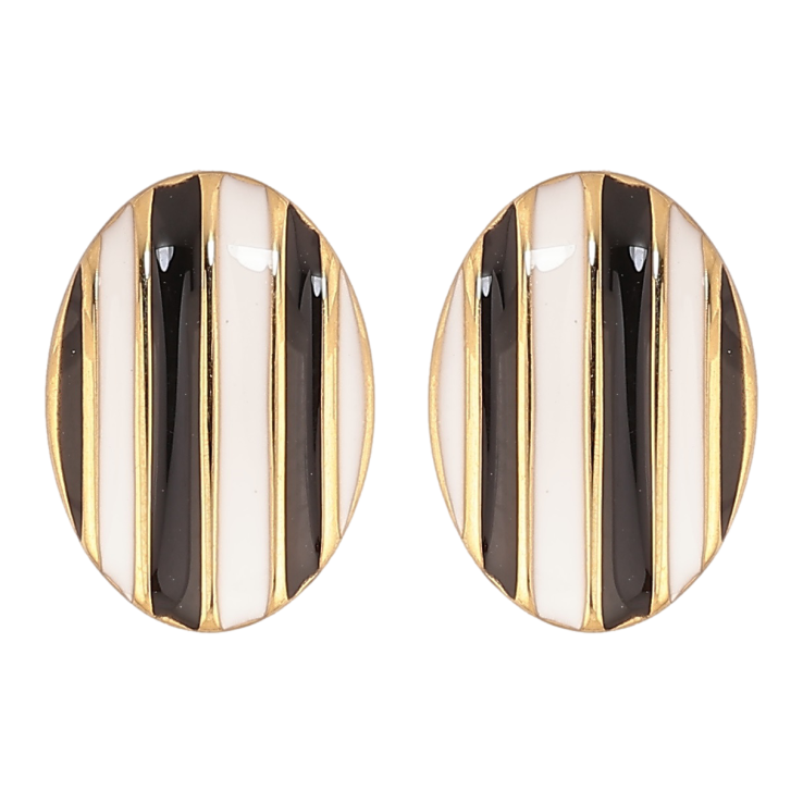 Серьги Xuping TTM Stainless Steel цвет 14К пусеты Черно-белый полосатый узор эмалью фото №10