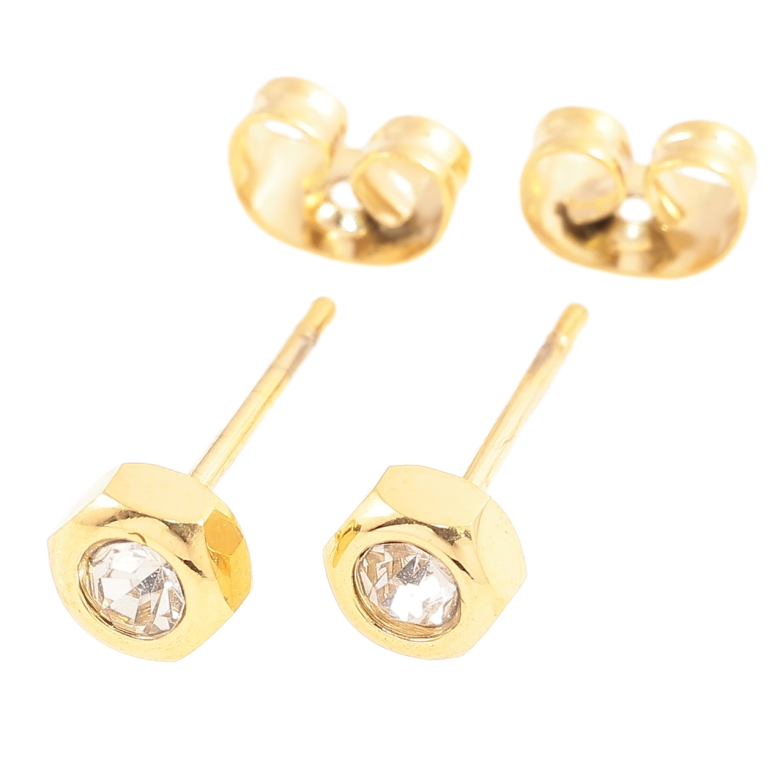 Сережки Xuping TTM Stainless Steel колір 14К пусети «Гайки з кристалами» фото №1 Сережки Xuping TTM Stainless Steel колір 14К пусети «Гайки з кристалами» фото №1