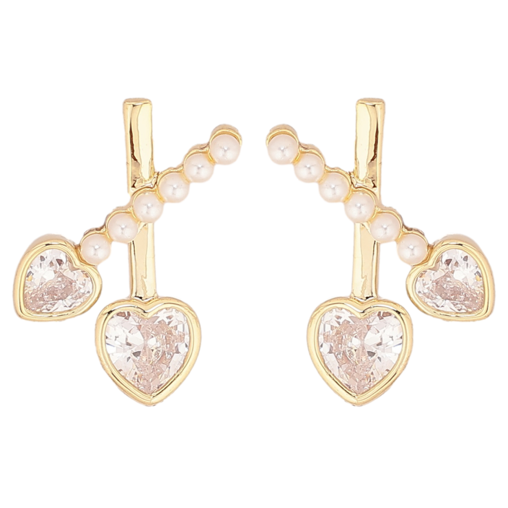 Сережки Xuping Позолота 14K пусети «Візерунок з кришталевими сердечками» фото №7