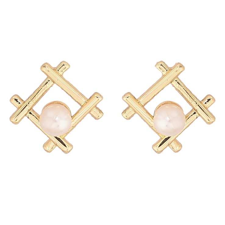 Сережки Xuping Позолота 14K пусети «Ромбовий візерунок з перлинами» фото №2 Сережки Xuping Позолота 14K пусети «Ромбовий візерунок з перлинами» фото №2
