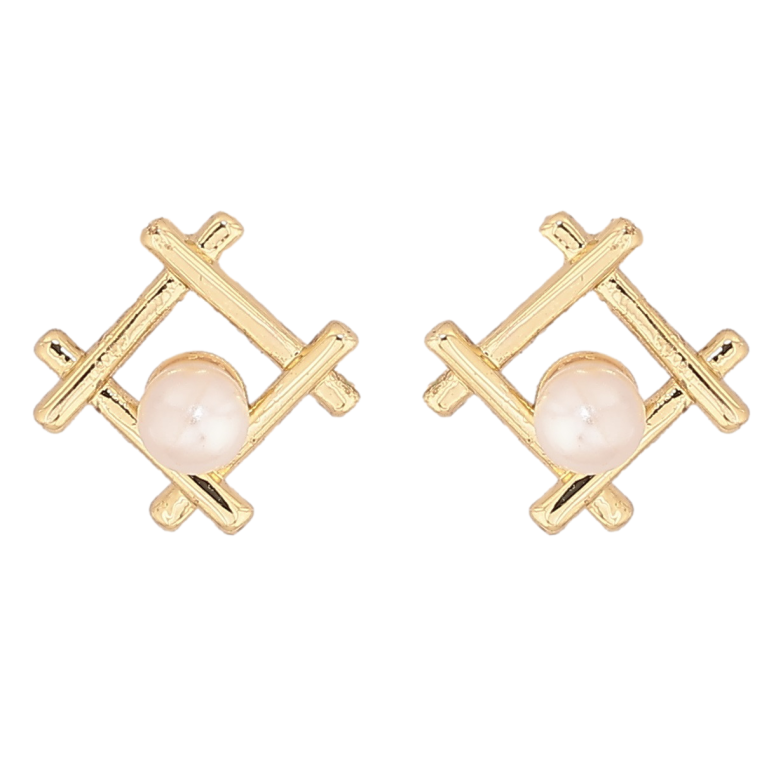 Сережки Xuping Позолота 14K пусети «Ромбовий візерунок з перлинами» фото №1 Сережки Xuping Позолота 14K пусети «Ромбовий візерунок з перлинами» фото №1