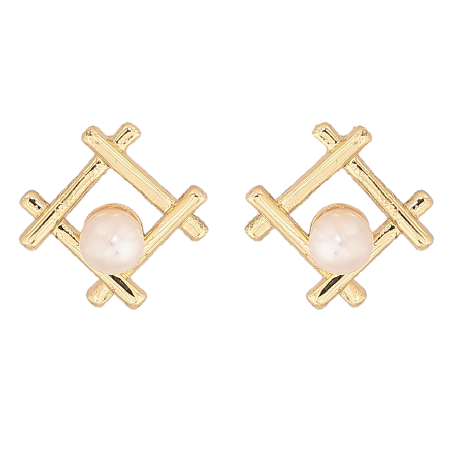 Сережки Xuping Позолота 14K пусети «Ромбовий візерунок з перлинами» фото №1 Сережки Xuping Позолота 14K пусети «Ромбовий візерунок з перлинами» фото №1