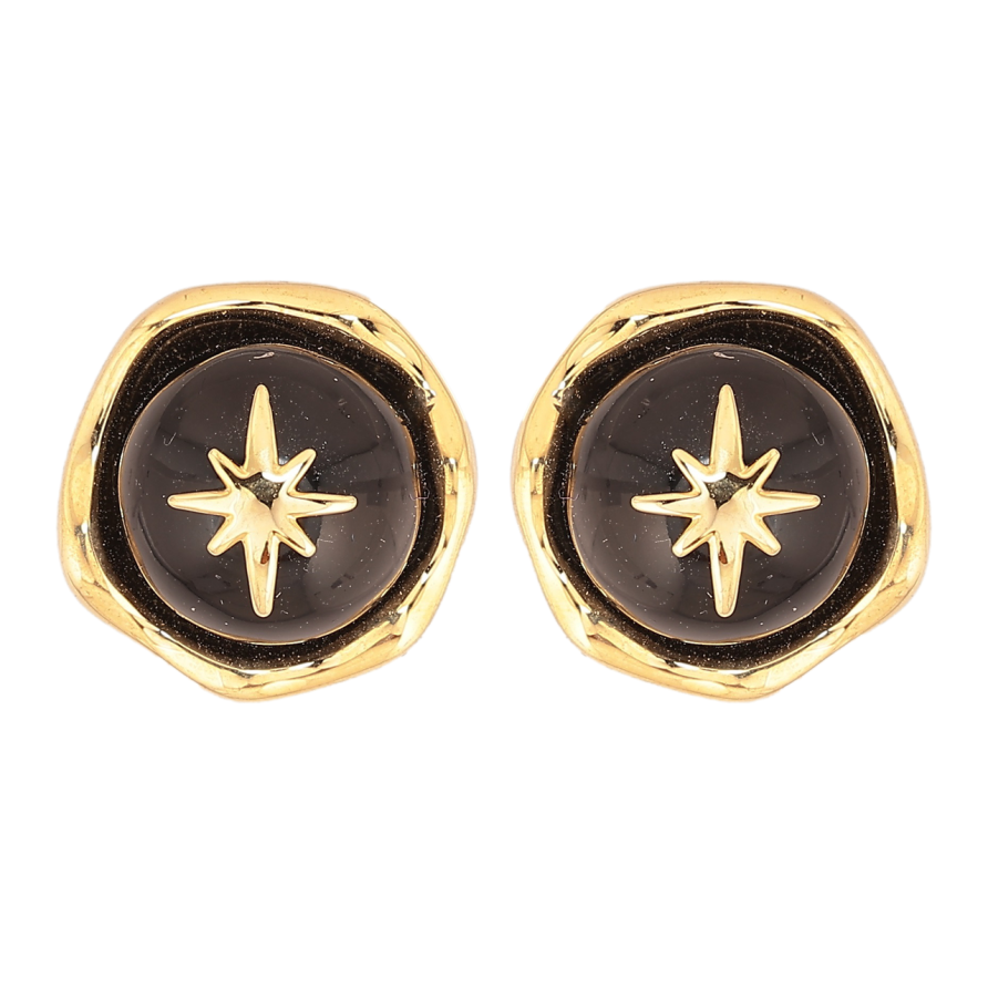 Сережки Xuping Позолота 14K пусети «Чорні кульки з зірками» фото №1 Сережки Xuping Позолота 14K пусети «Чорні кульки з зірками» фото №1