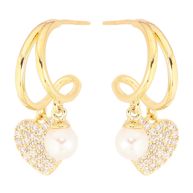 Сережки Xuping Позолота 14K пусети «Дуги з сердечками та перлинами» фото №19