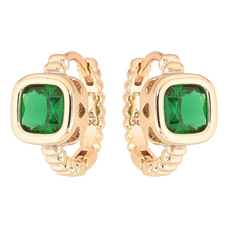 Серьги Xuping Позолота 18K колечки Зеленые кристаллы фото №8