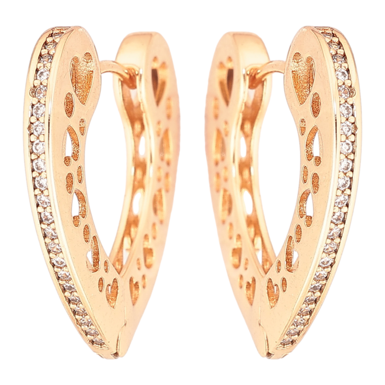 Сережки Xuping Позолота 18K колечка «Сердечка з різьбленим бічним візерунком і доріжками кристалів» фото №3