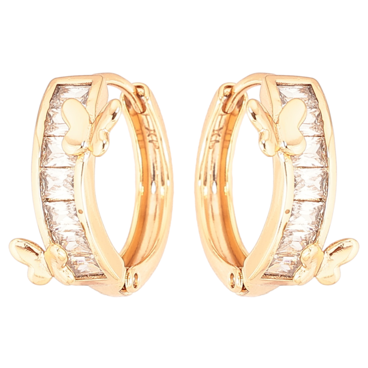 Серьги Xuping Позолота 18K колечки Кристальные дорожки с бабочками фото №5