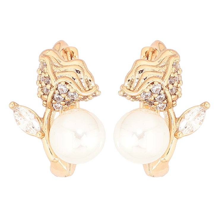 Серьги Xuping Позолота 18K колечки Цветочки с жемчужинами фото №24 Серьги Xuping Позолота 18K колечки Цветочки с жемчужинами фото №24