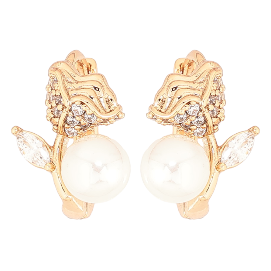 Серьги Xuping Позолота 18K колечки Цветочки с жемчужинами фото №1 Серьги Xuping Позолота 18K колечки Цветочки с жемчужинами фото №1