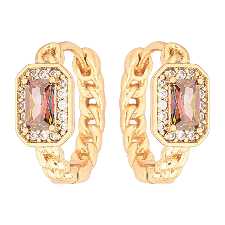 Сережки Xuping Позолота 18K колечка «Візерунок ланцюжок з кристалом хамелеон» фото №1 Сережки Xuping Позолота 18K колечка «Візерунок ланцюжок з кристалом хамелеон» фото №1